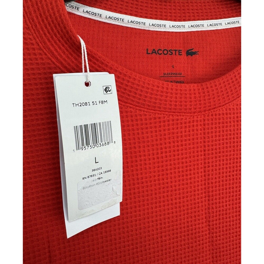 Lacoste Men's Red Knit Waffle Thermal Sleepwear Pajama Top Shirt,  Size L - Picture 3 of 6